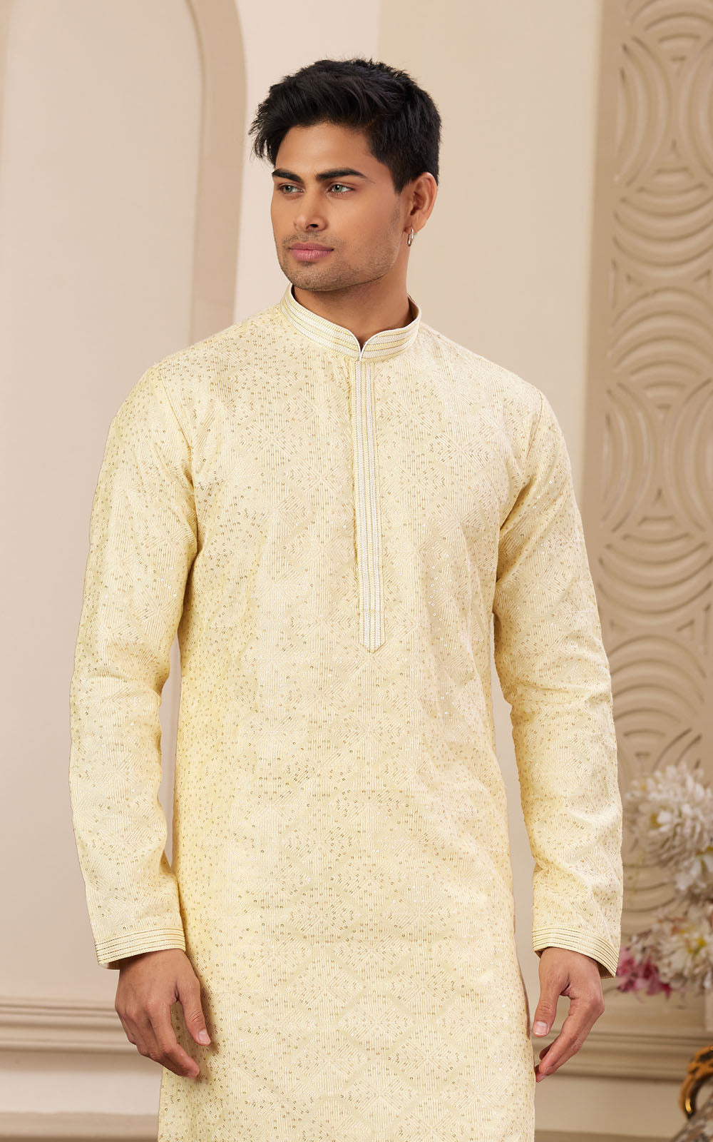 Yellow Thread Work Art Silk Kurta