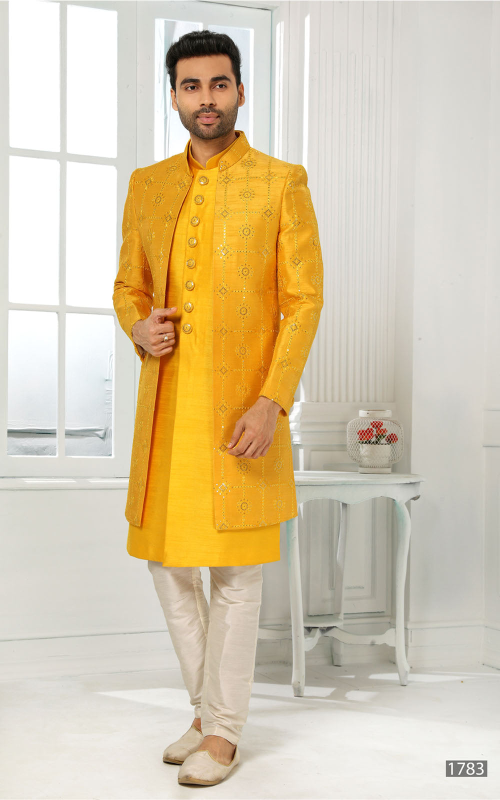 Yellow Indo-Western With Jacket 3 Pcs Set