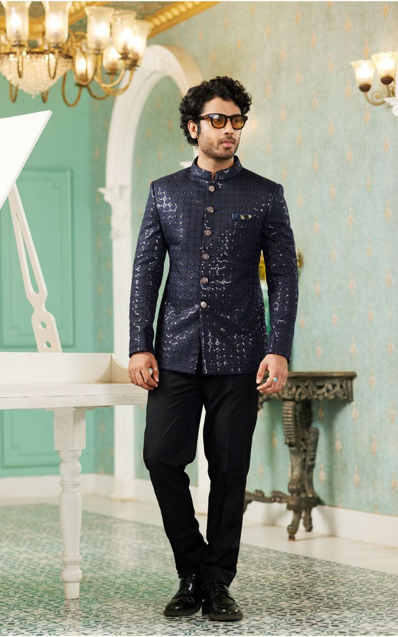 Navy Blue Bandhgala Jodhpuri Suit
