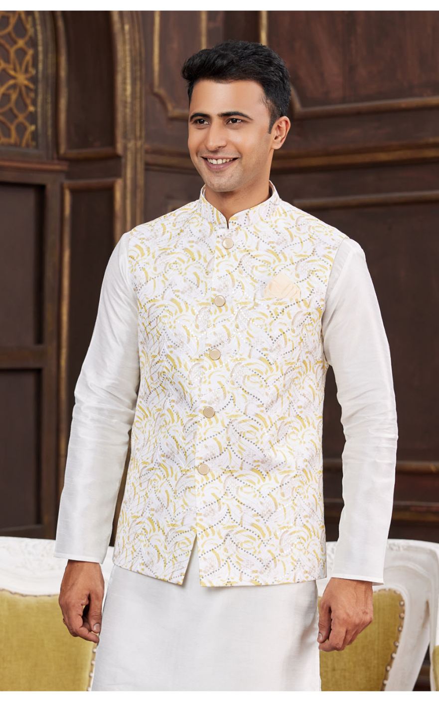 Yellow Art Silk Waist Coat