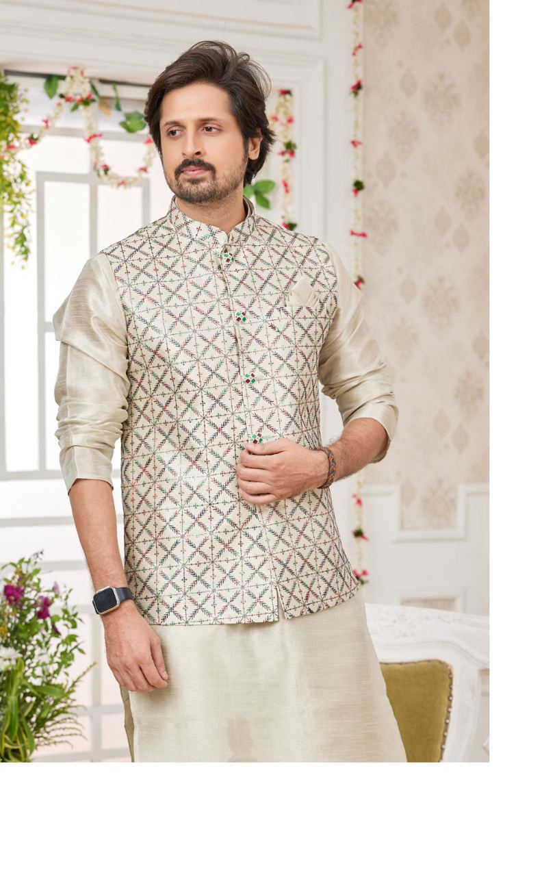 Pista Green Kurta Pajama With Waistcoat