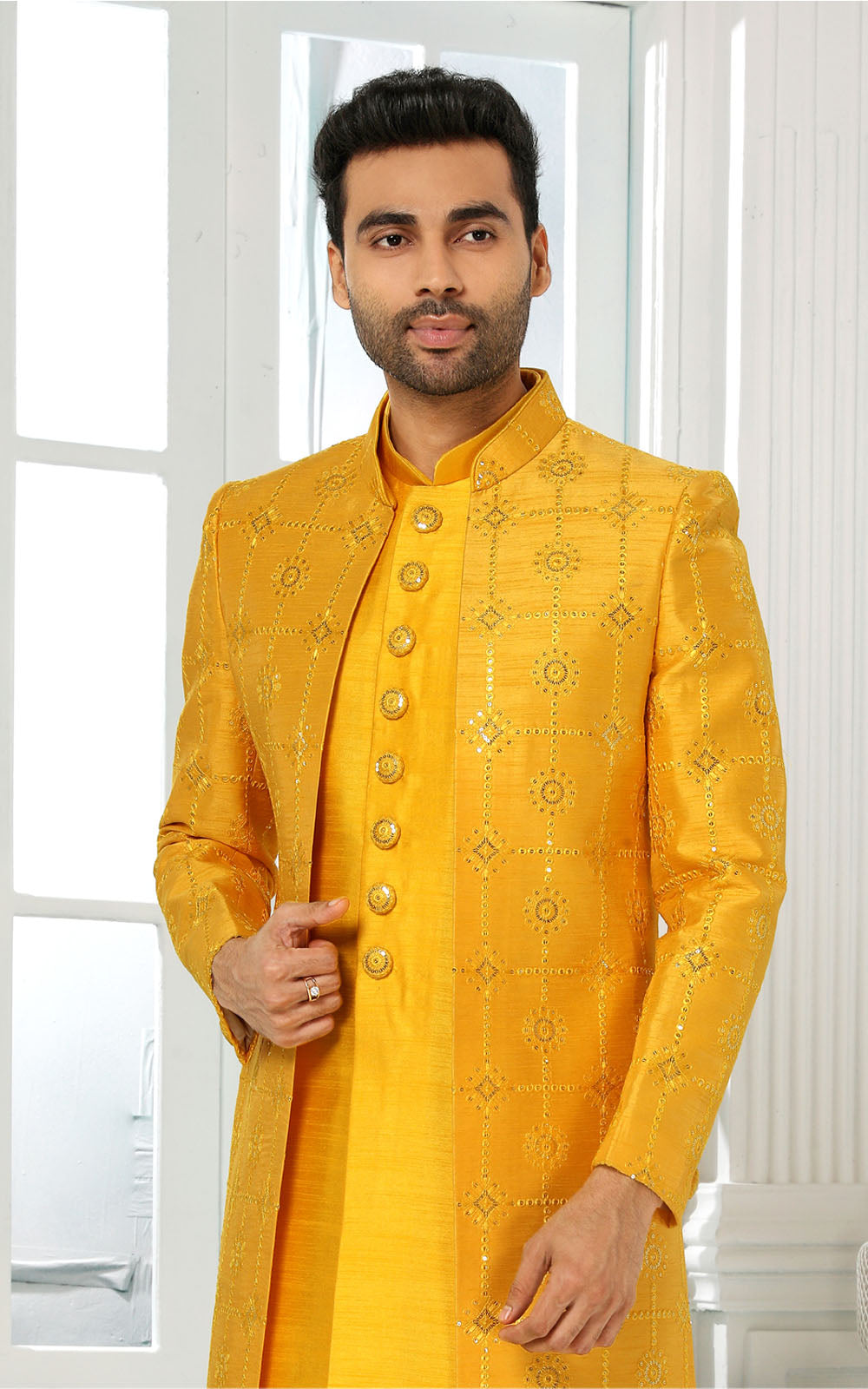 Yellow Indo-Western With Jacket 3 Pcs Set