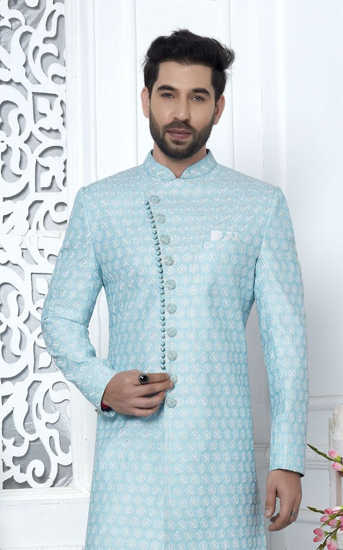 Blue Art Silk Indo-Western
