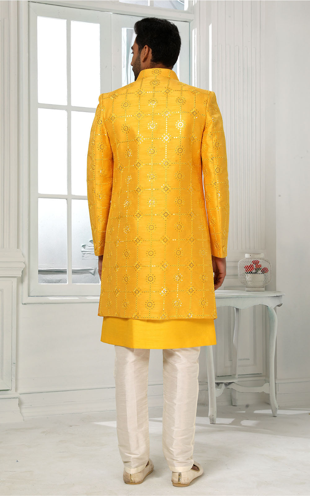 Yellow Indo-Western With Jacket 3 Pcs Set