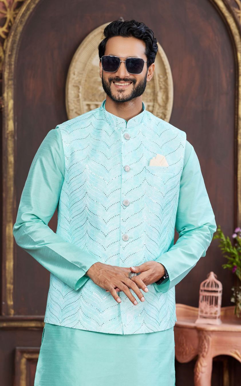 Green Art Silk Waist Coat