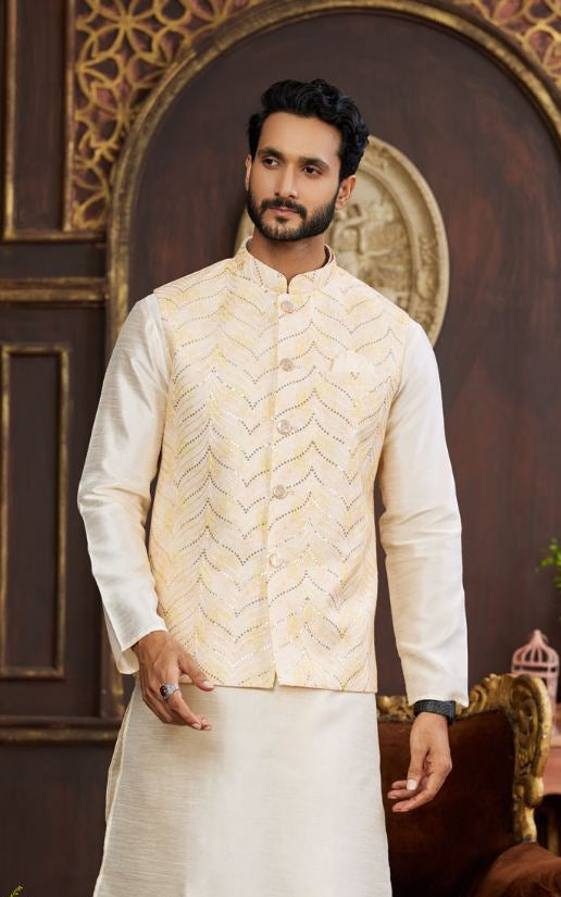 Yellow Art Silk Waist Coat