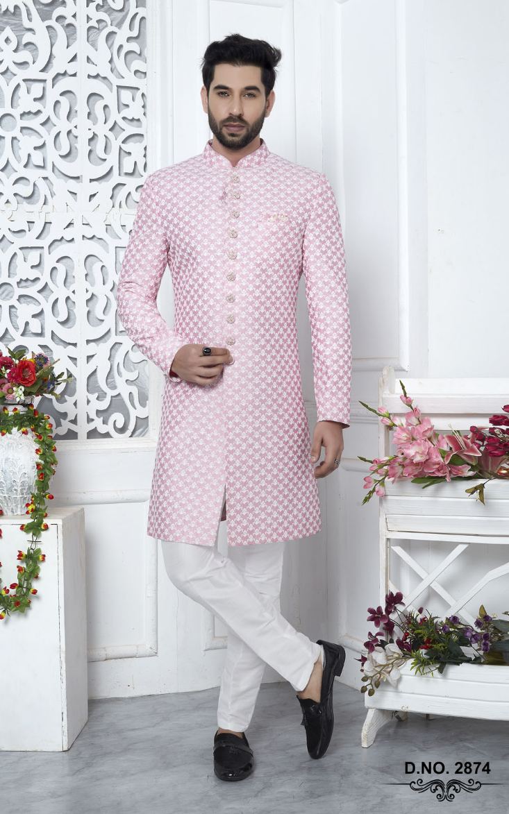 Pink Art Silk Indo-Western For Men