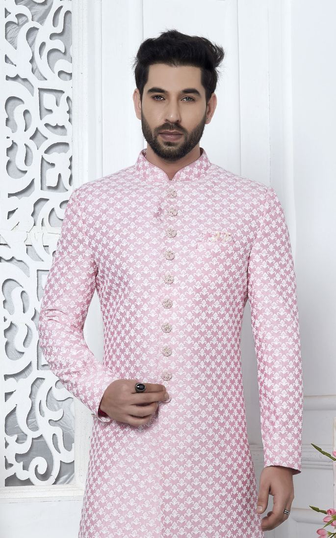 Pink Art Silk Indo-Western For Men