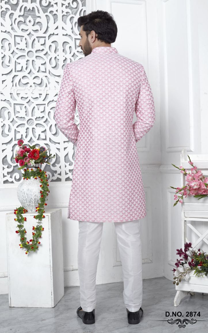 Pink Art Silk Indo-Western For Men