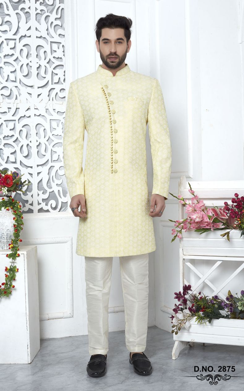 Yellow Art Silk Indo-Western For Men