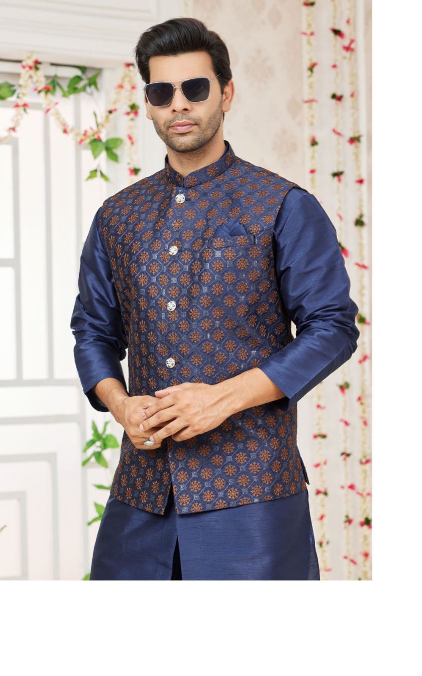 Blue Kurta Pajama With Jacket