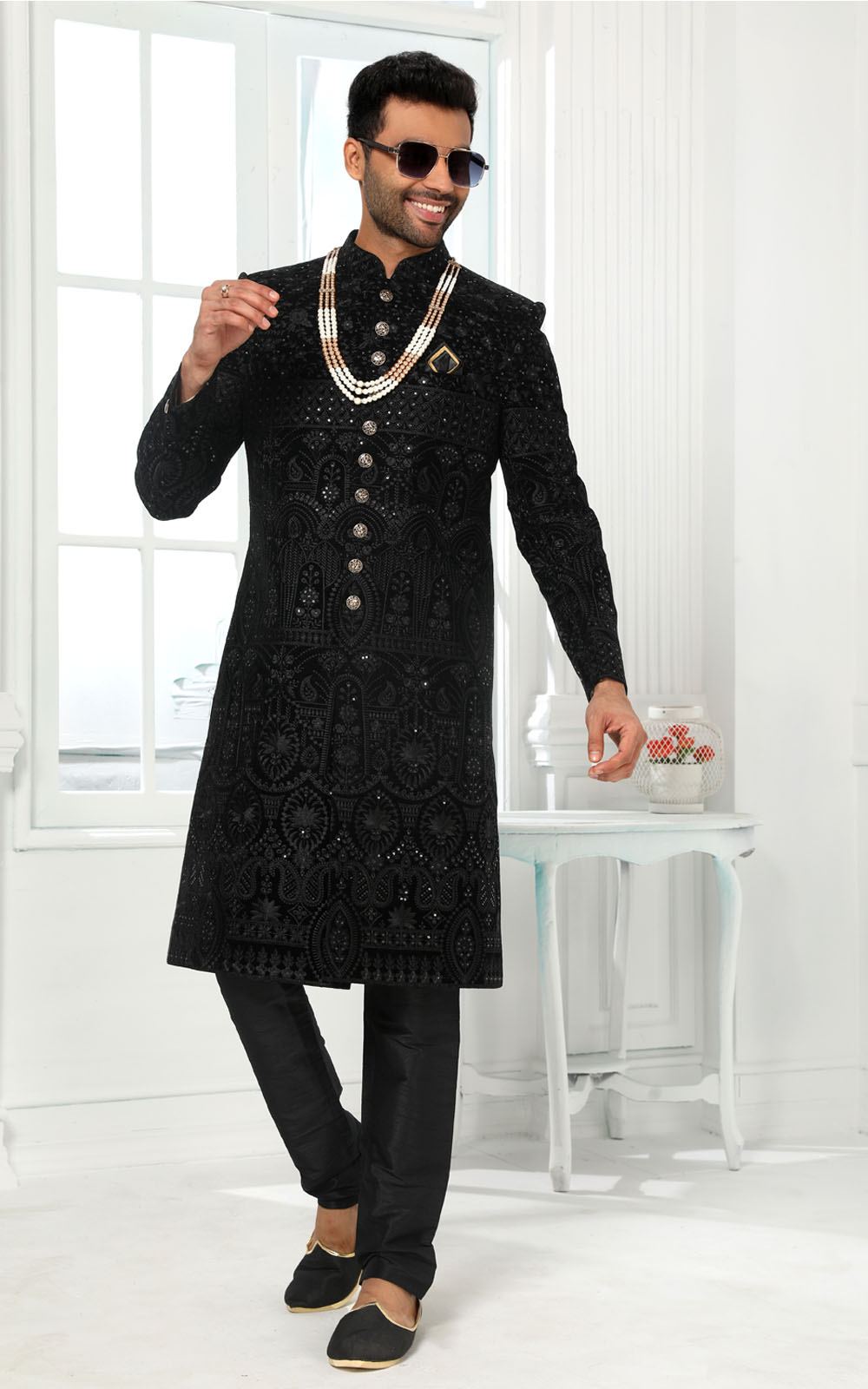 Navy Blue Designer Sherwani